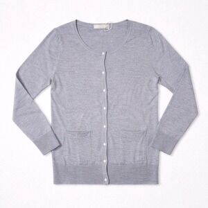 any SiS Cardigan Grey Pearl Button Beaded Pocket‎ Lightweight Classic Small